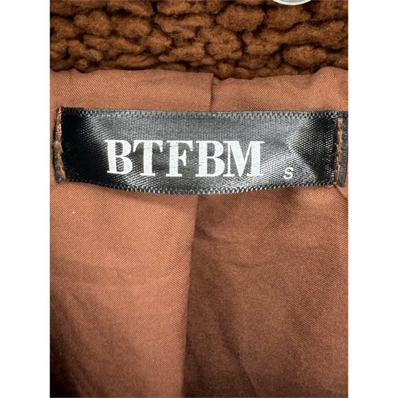 BTFBM Women's Button Down Sherpa Shacket Jacket LSV Faux Fur Teddy Bear S Brown - Picture 3 of 8